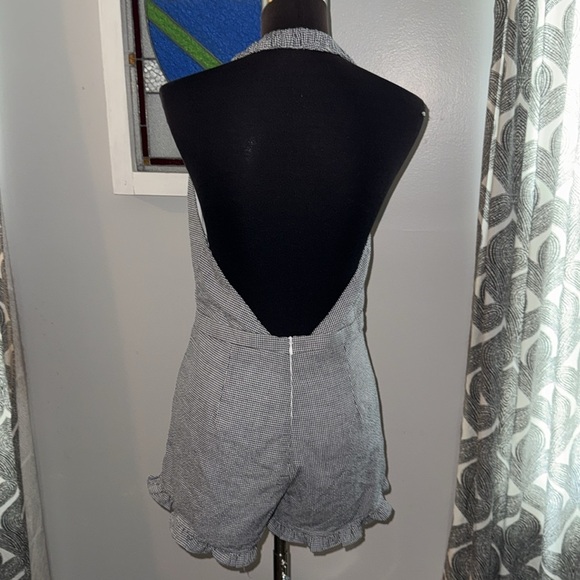 Wild Honey 100% Cotton Gingham Halter Open Back Romper - Picture 6 of 8